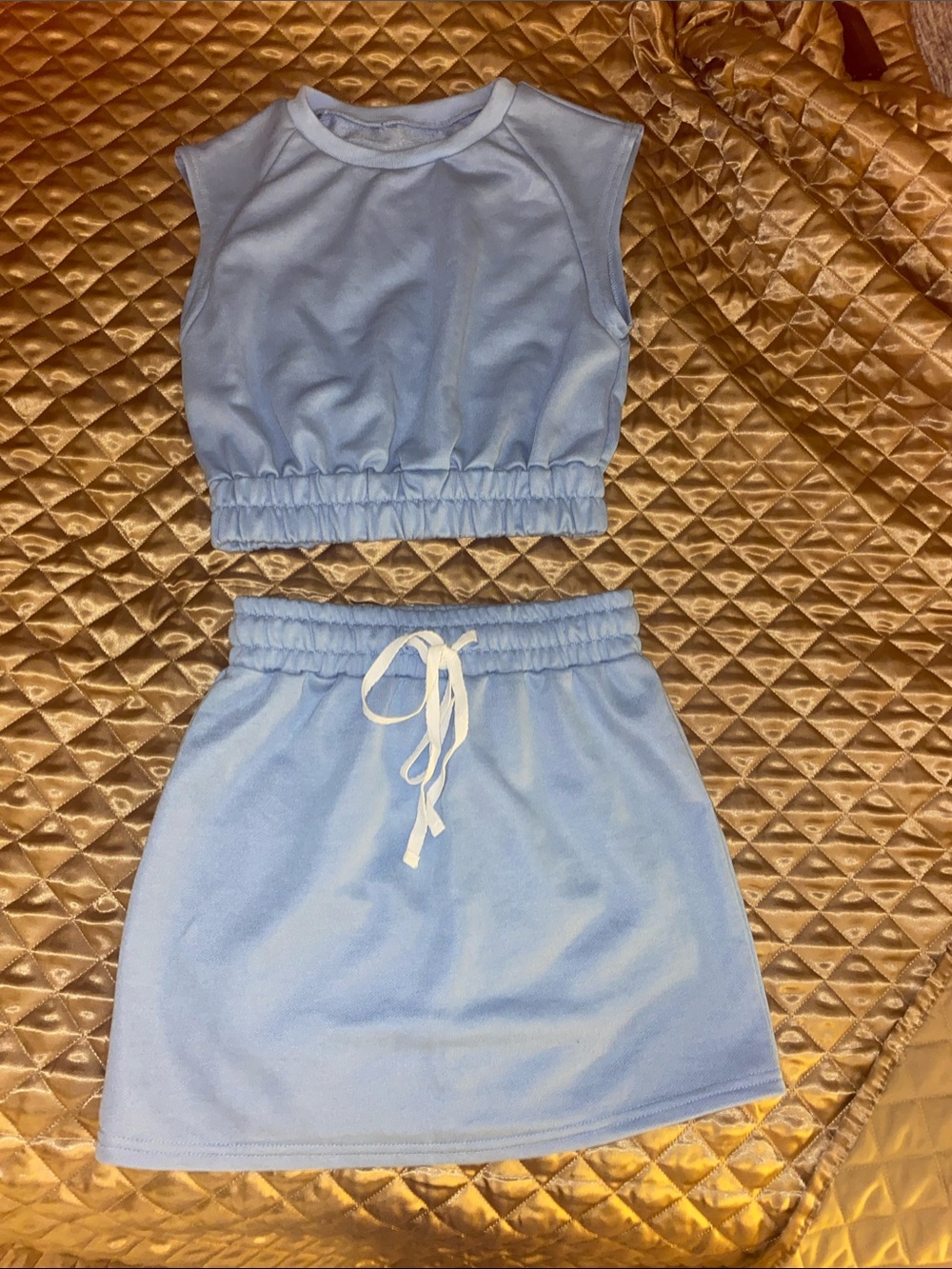 SHEIN Light Blue Two-Piece Crop Top & Skirt Set